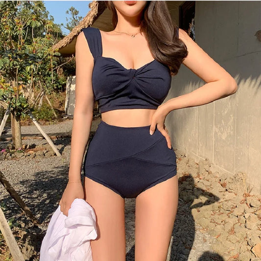 Swimsuit 2022 woman Two-Piece Set Triangle BikiniS High Waist Korean women's solid bikini Hot Spring Bathing Suit