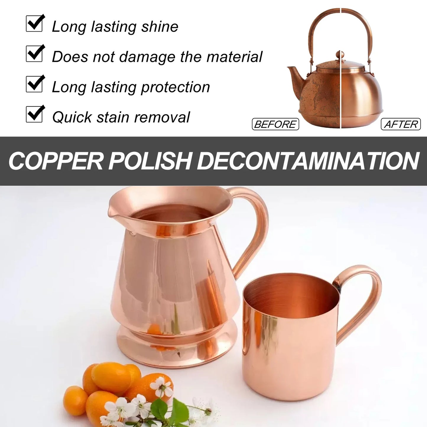 100ML Powerful Metal Polish Cleaner Remover Stains and Oxidation for Metal Cookware Copper Product Household Cleaning Utensils