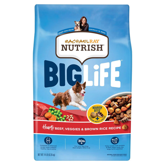 Rachael Ray Nutrish Big Life Dry Dog Food for Big Dogs, Hearty Beef, Veggies & Brown Rice Recipe, 14 lb Bag