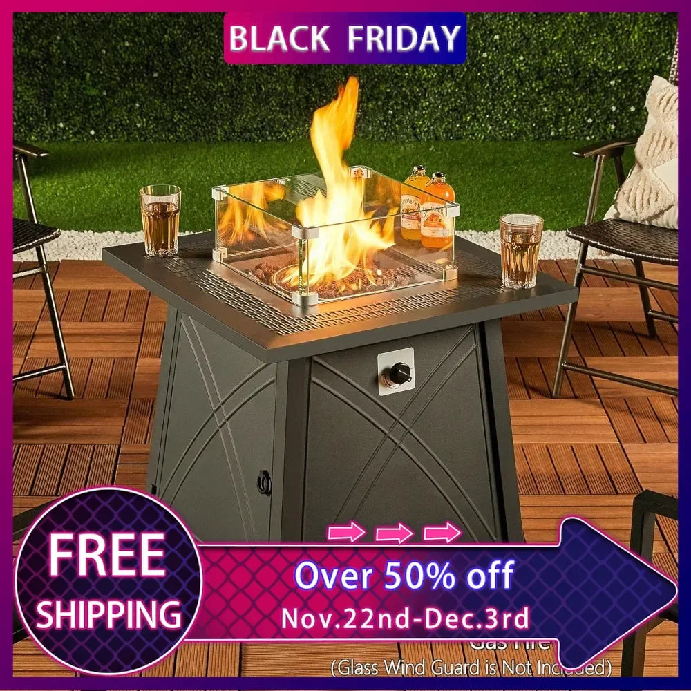 28in Propane Fire Pit Gas Fire Pit Table for Outdoor,50,000 BTU with Lava Rocks,Heavy Duty 2 in 1 Square Firepit Table for Party