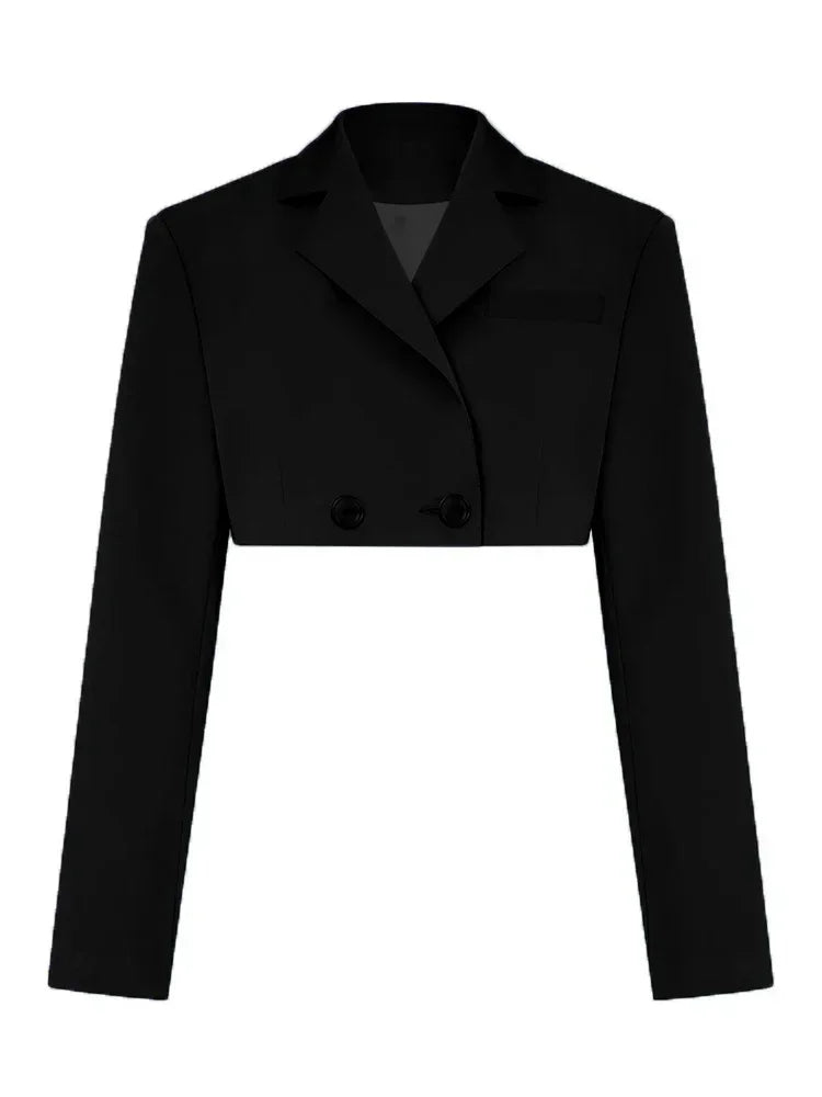 Taruxy Casual Two Piece Sets Women's Outfits 2023 New Black Matching Sets With Skirt And Blazer Cropped Top Skirt Sets For Women