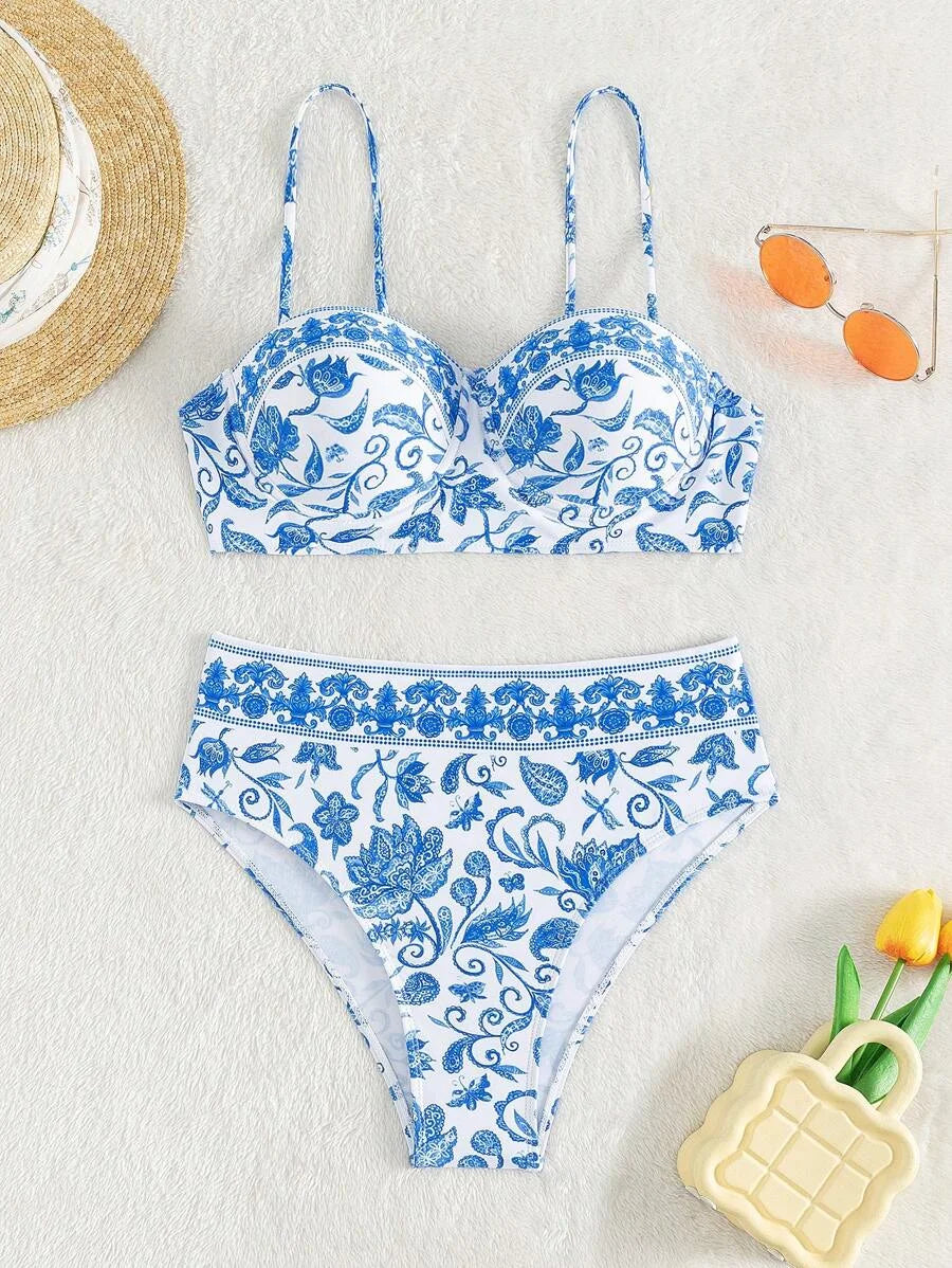 High Waist Bikinis Women Print Push Up Swimsuit Floral Swimwear Female Summer Beachwear