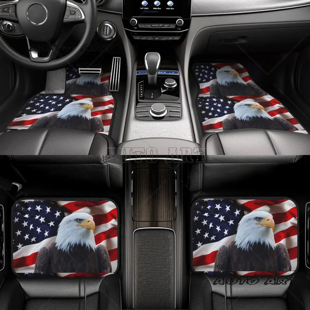 Eagle USA Flag Car Waterproof Rubber Car Mats 4PCS Car Floor Carpets Rugs Non-Slip Auto Foot Mats Floor Mats