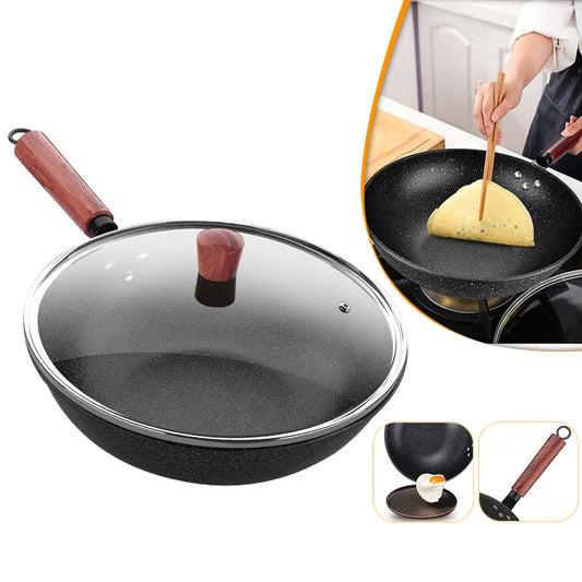 12'' Nonstick Skillet Frying Pan Kitchen Woks Pan Egg Omelette Pan Large Frying Pans Granite Coating Cooker Induction Compatible