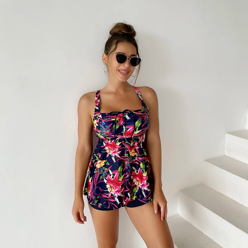 Two Pieces Swimsuit Women Beach Dress Printed Tankini Set Swimwear Female Sports Bathing Swimming Swim Suit Beachwear