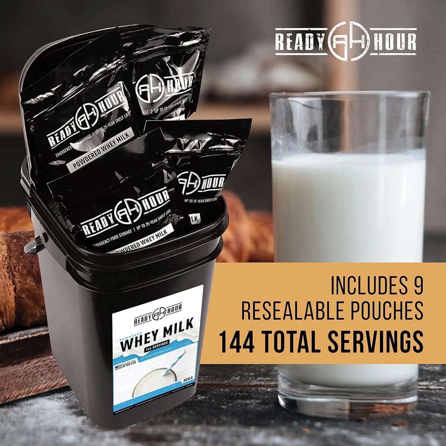 Ready Hour, Bulk Powdered Milk, Real Non-Perishable Whey, 25-Year Shelf Life, Portable Emergency and Adventure Food