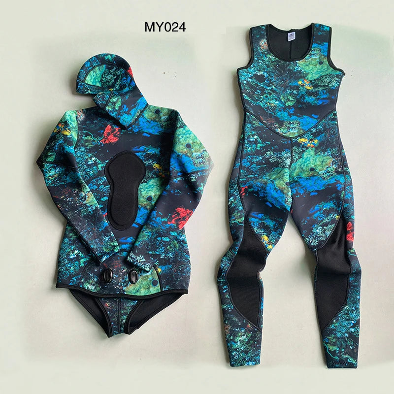 3mm Neoprene Wetsuit Men's Hooded Camouflage Diving Suit Snorkeling Spearfishing Winter Thermal 2 Pieces Set Swimsuit