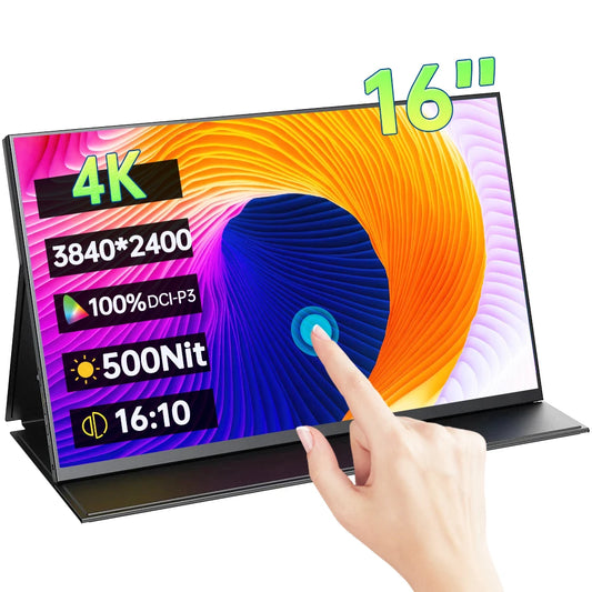 16 Inch 4K Touchscreen Portable Monitor 100%DCI-P3 500Nit 16:10 HDR 1MS FreeSync IPS Screen Game Display For PC XBox PS5 Switch