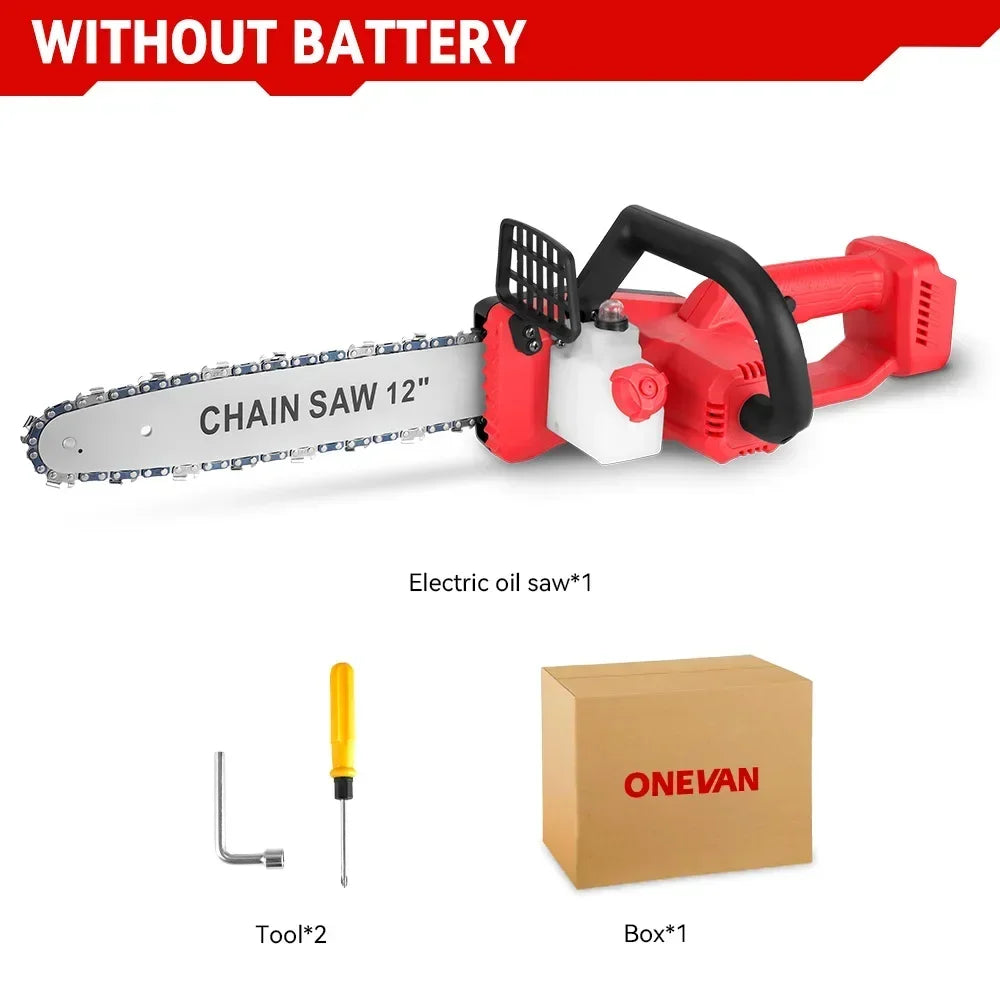 ONEVAN 12Inch Brushless Electric Chain Saw 6600W 20000RPM Cordless Handheld Chainsaw Graden Pruning Tools for Makita 18V Battery