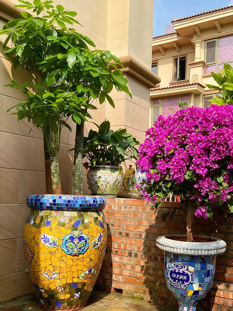 Mediterranean Style European Style Freehand Extra Large Flowerpot Green Plant Large Flower Pot Courtyard Floor Ceramic Bonsai