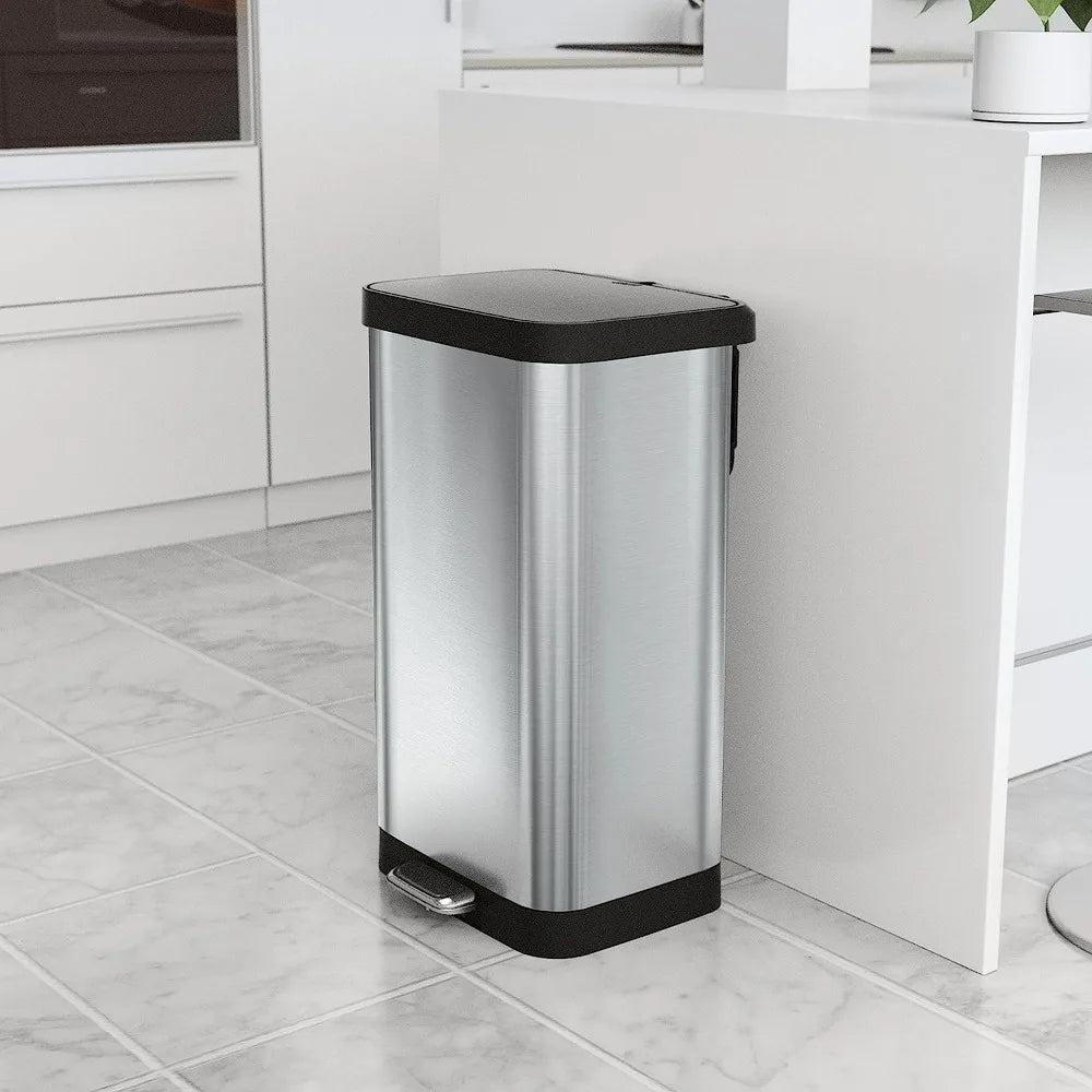 Stainless Steel Step Trash Can with Clorox Odor Protection | Large Metal Kitchen Garbage Bin with Soft Close Lid, Foot Pedal