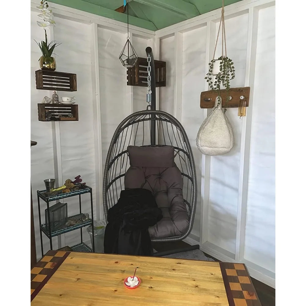 Indoor Outdoor Egg Hanging Chair with Stand Patio Wicker Swing Egg Chair Indoor Swinging Chair for Patio Bedroom Balcony