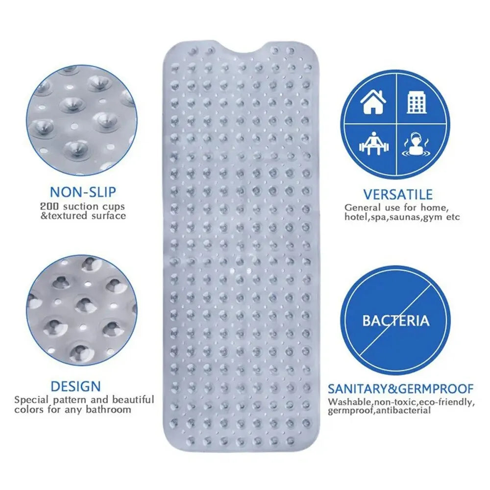 Non-Slip Bath Tub Mats Toilet Floor Rugs Home Shower Bathroom Carpets Bathroom Corner Shower Mat Suction Cup Drain Hole 100*40cm