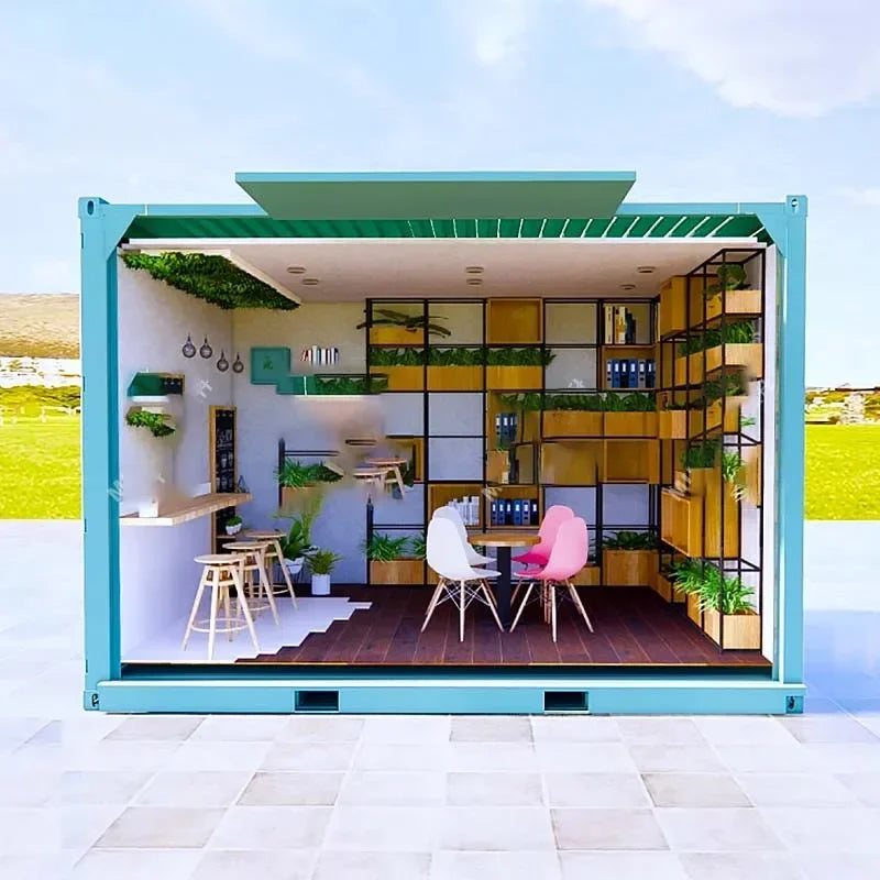 container mobile room office leisure cabin outdoor book bar kiosk simple snack bar coffee shop