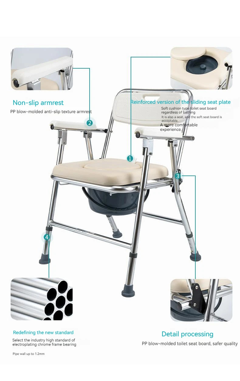 Toilet portable commode chair Health Care Aluminum Folding Disabled Toilet Chair for Adult