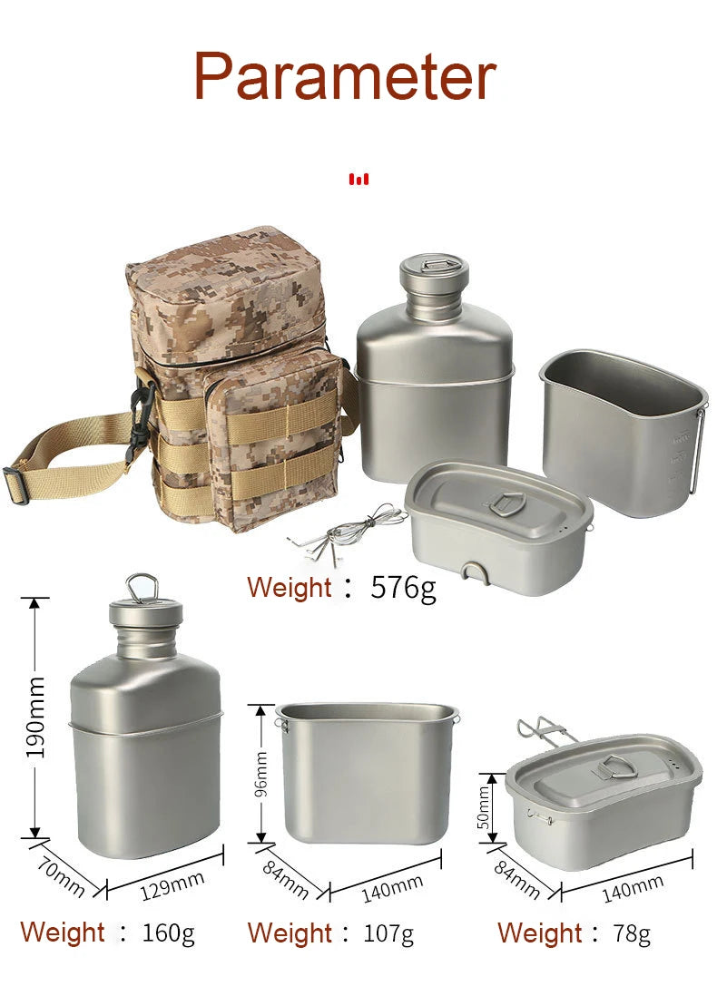 Camping Titanium Pots Set Outdoor Cooking Set Mess Kit 4 pcs camping survival kit accessories