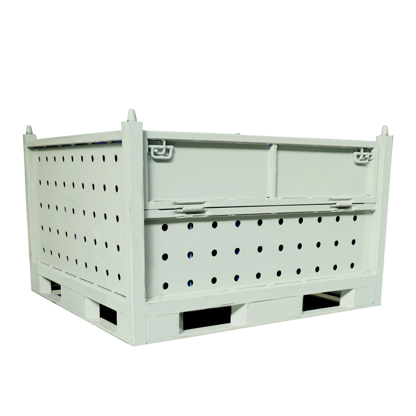 Warehousing Industry Hardware Storage Stackable Pallet Box Container Powder Coating Finish Solid Wall Metal Bulk Containers