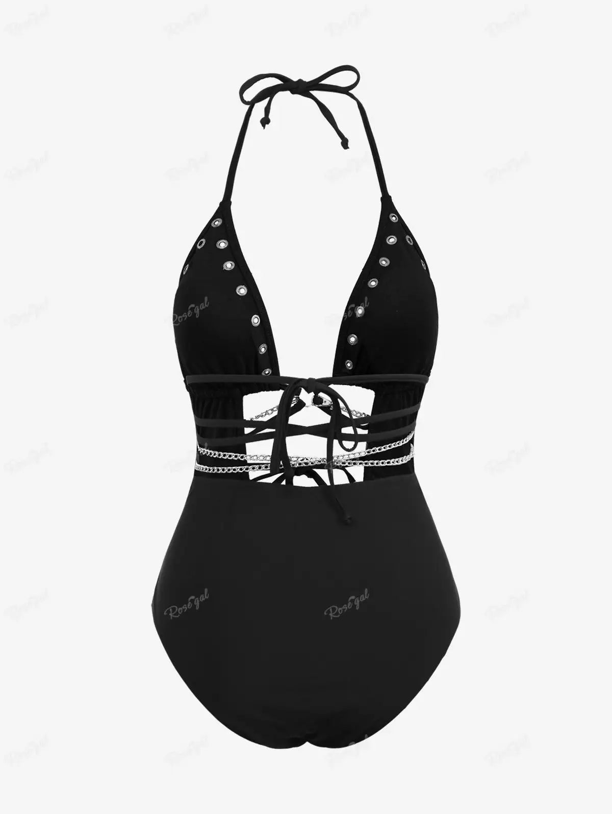 ROSEGAL Plus Size Gothic Women's One-Pieces Swimwears Summer Beachwear Bikinis Backless Hollow Out Halter Swimsuit