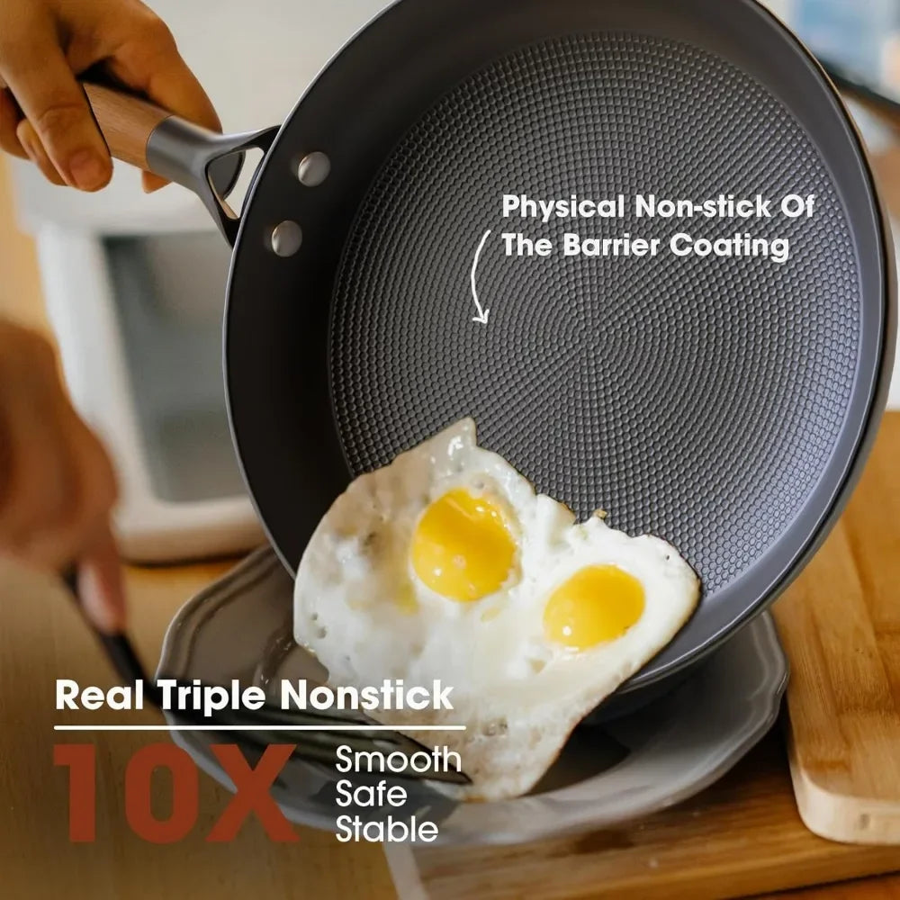 Non Stick Frying Pans - 8 inch & 10 inch Frying Pan Nonstick Set, Honeycomb Lock Oil Cast Iron Skillets, Dishwasher Safe