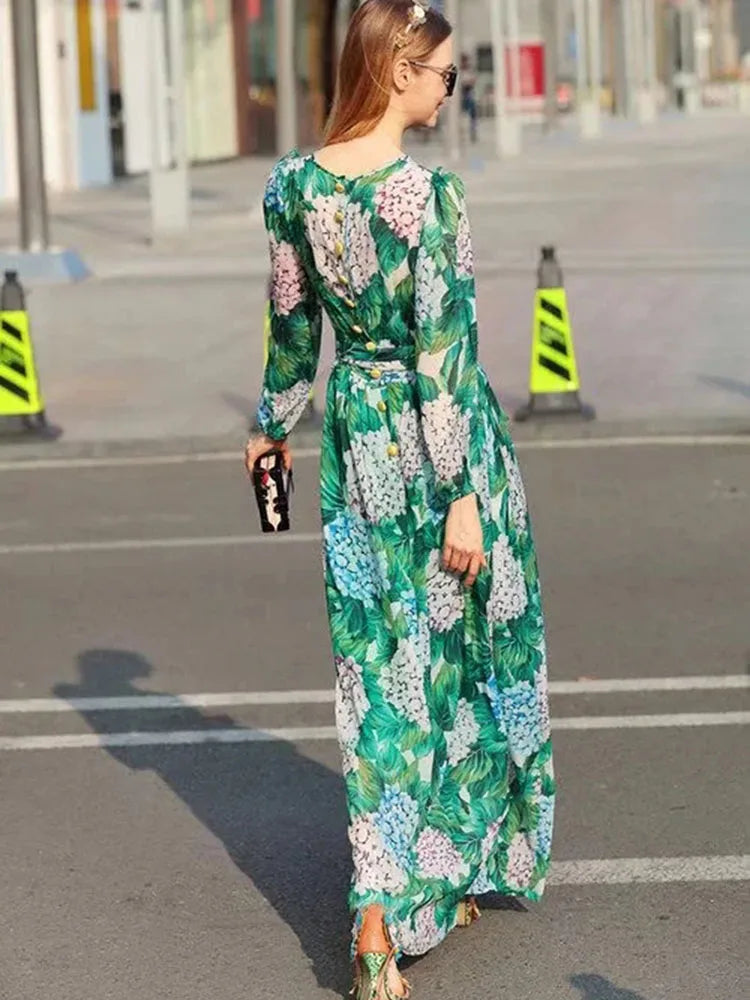 JUNLINNA Spring Autumn Chiffon Dress Women Flower Printing Long Sleeve Waist Belt  Scarf Sliming Vestidos Party Holiday