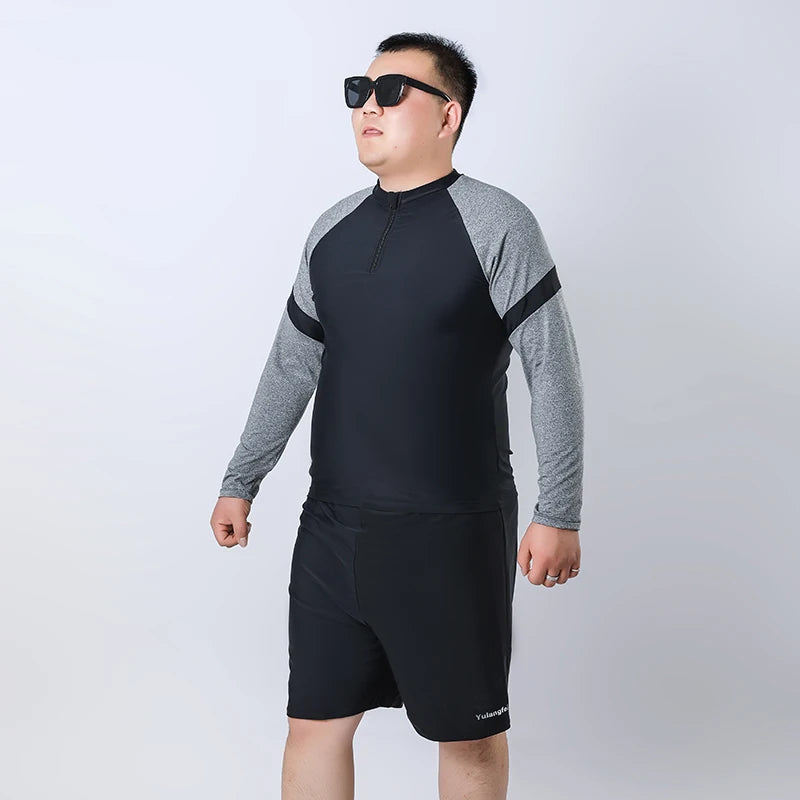 Men's Swimsuits 2 Piece Long Sleeves Sets Sports Diving UV Protection Plus Size Rash Guard with Shorts Surfing Vest Quick-Drying