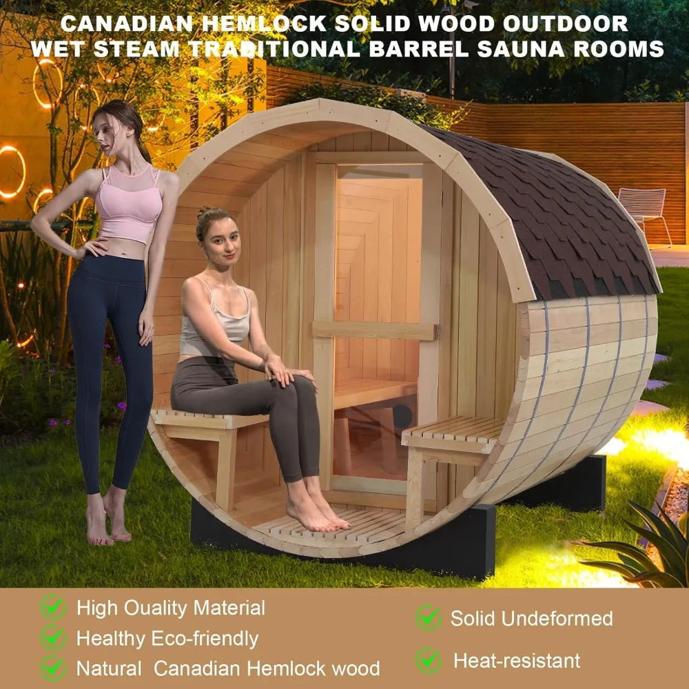 Outdoor Sauna Room with Porch，Wood Sauna Room with 6KW Electric Heater ，Sauna Stone，Accessories，6 Person Wooden Saunas