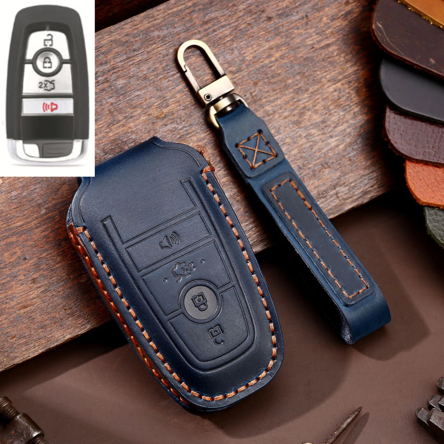 Leather Car Remote Key Case Cover For Ford Fusion Edge Mustang Explorer F150 F250 F350 Ecosport Protector Holder Shell Fob