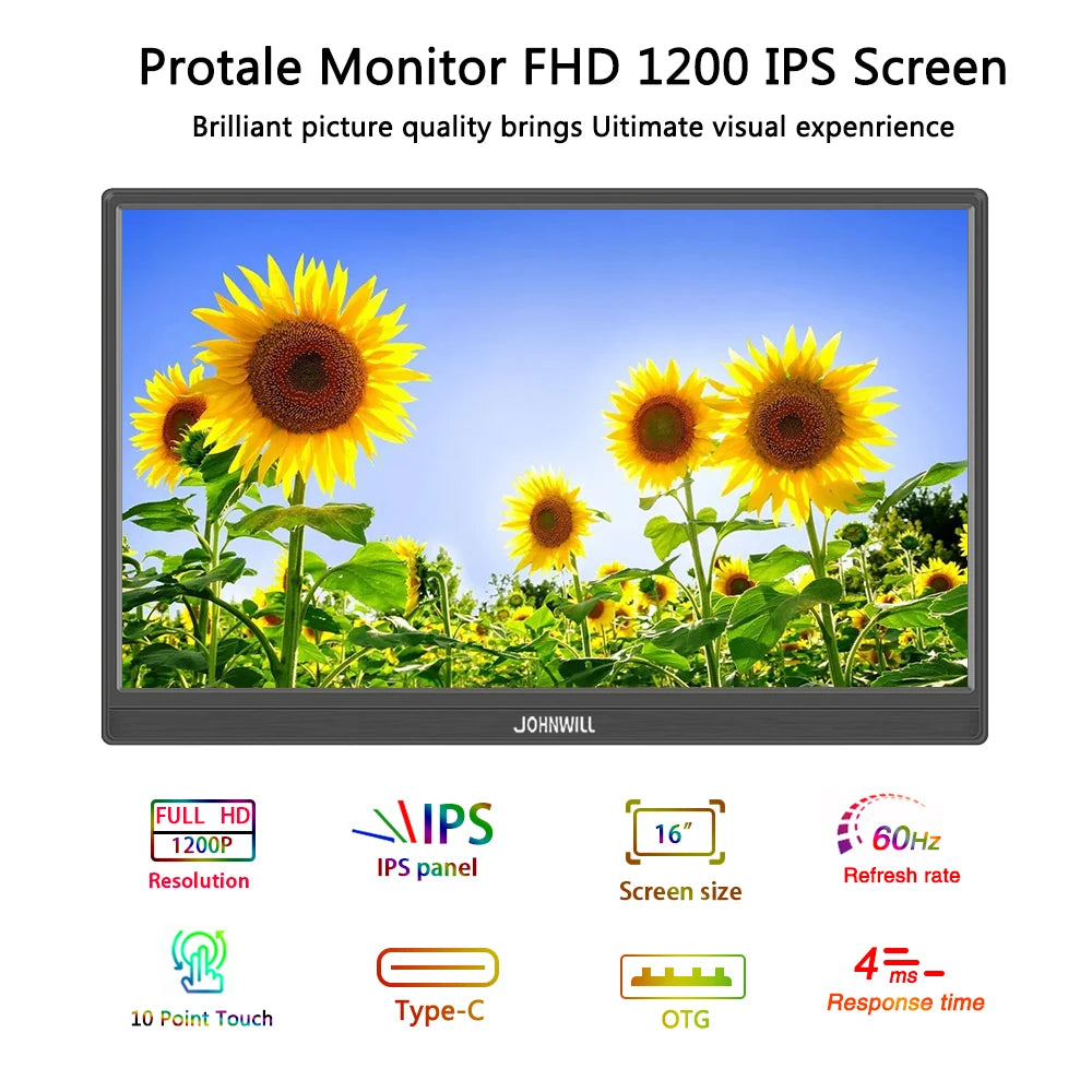 Protable Monitor 14"/16" 1920x1200 IPS Panel 16:10 Touchscreen Travel Display Type-C HDMI Compatible With Laptop Switch Xbox