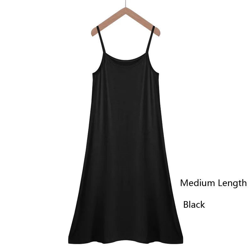 New Women's Camisoles Full Slips Dress with Shoulder-straps Long Under Dress Solid Underskirt Inner Petticoat length 88 to 108cm