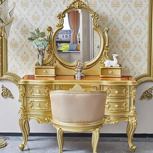 Cheap Girls Dressing Table Mirror Gold Corner Makeup Dressing Table Storage Wooden Penteadeiras De Maquiagem Room Furniture