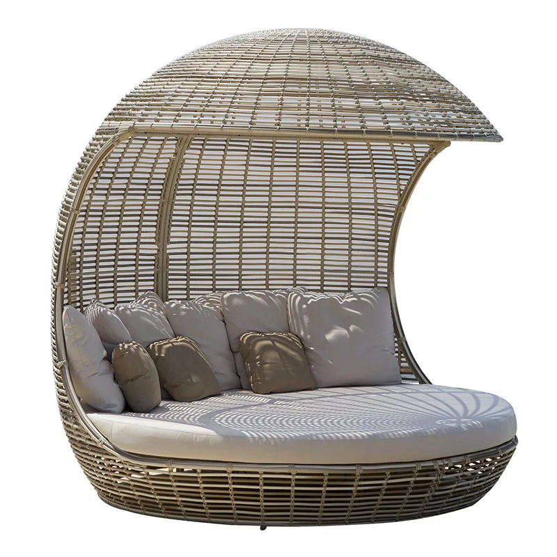 Outdoor lying bed rattan birdcage creative large sofa round bed garden decoration project lounge chair hotel beach pool bed