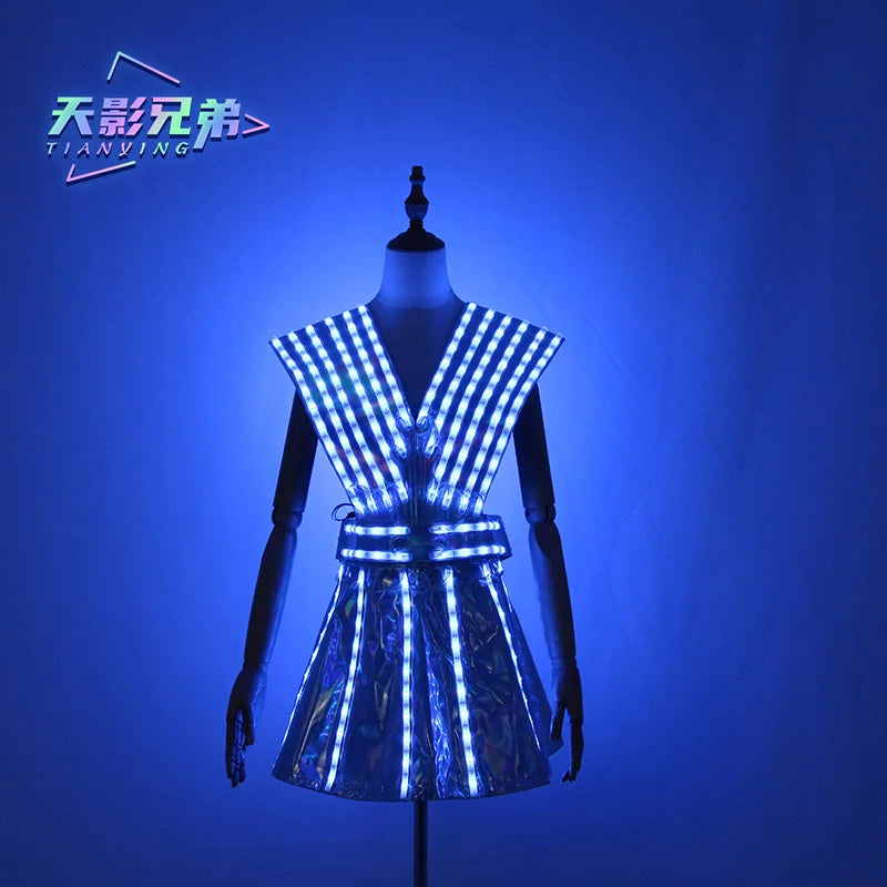 LED luminous JK women's dress, bra and shorts, JK shoulder armor set, ballroom clothing, JK combination, fashion