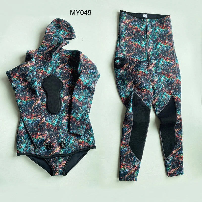 3mm Neoprene Wetsuit Men's Hooded Camouflage Diving Suit Snorkeling Spearfishing Winter Thermal 2 Pieces Set Swimsuit