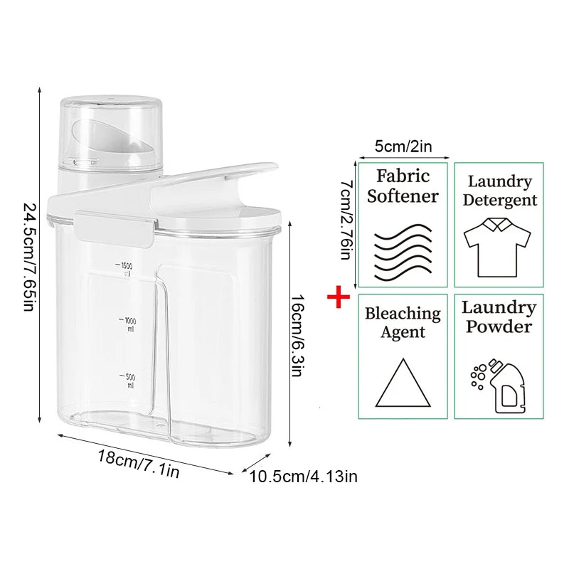 1200/2000/2500ml Laundry Pods Container with Handle Laundry Detegent Liquids Soaps Powders Dispenser Airtight Box with Labels