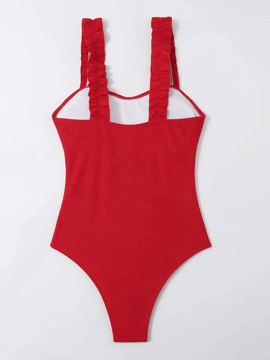 One Piece Ruffle Swimwear Female  Padded Beachwear Swimming Summer Bodysuit