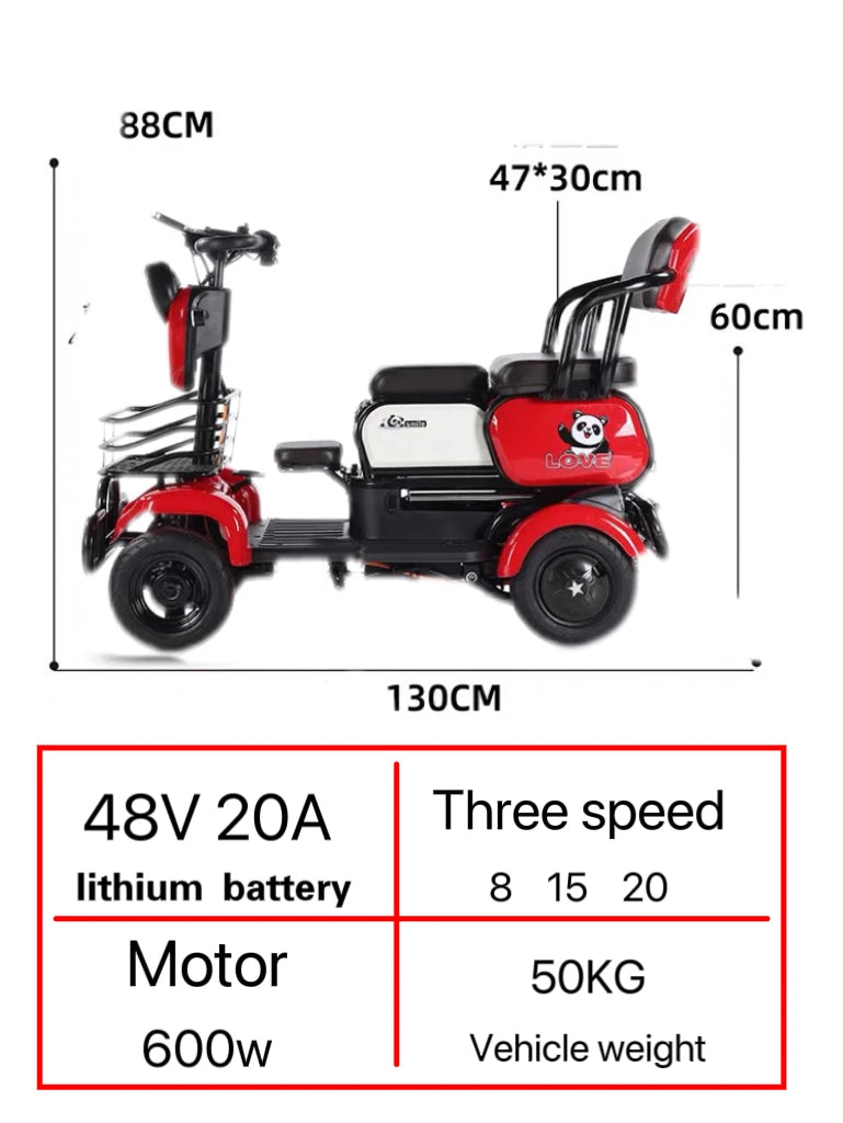 10 Inches 600W Four Wheel Electric Car Lithium Battery 48V 12A Adult Electric Car with Vacuum Tires