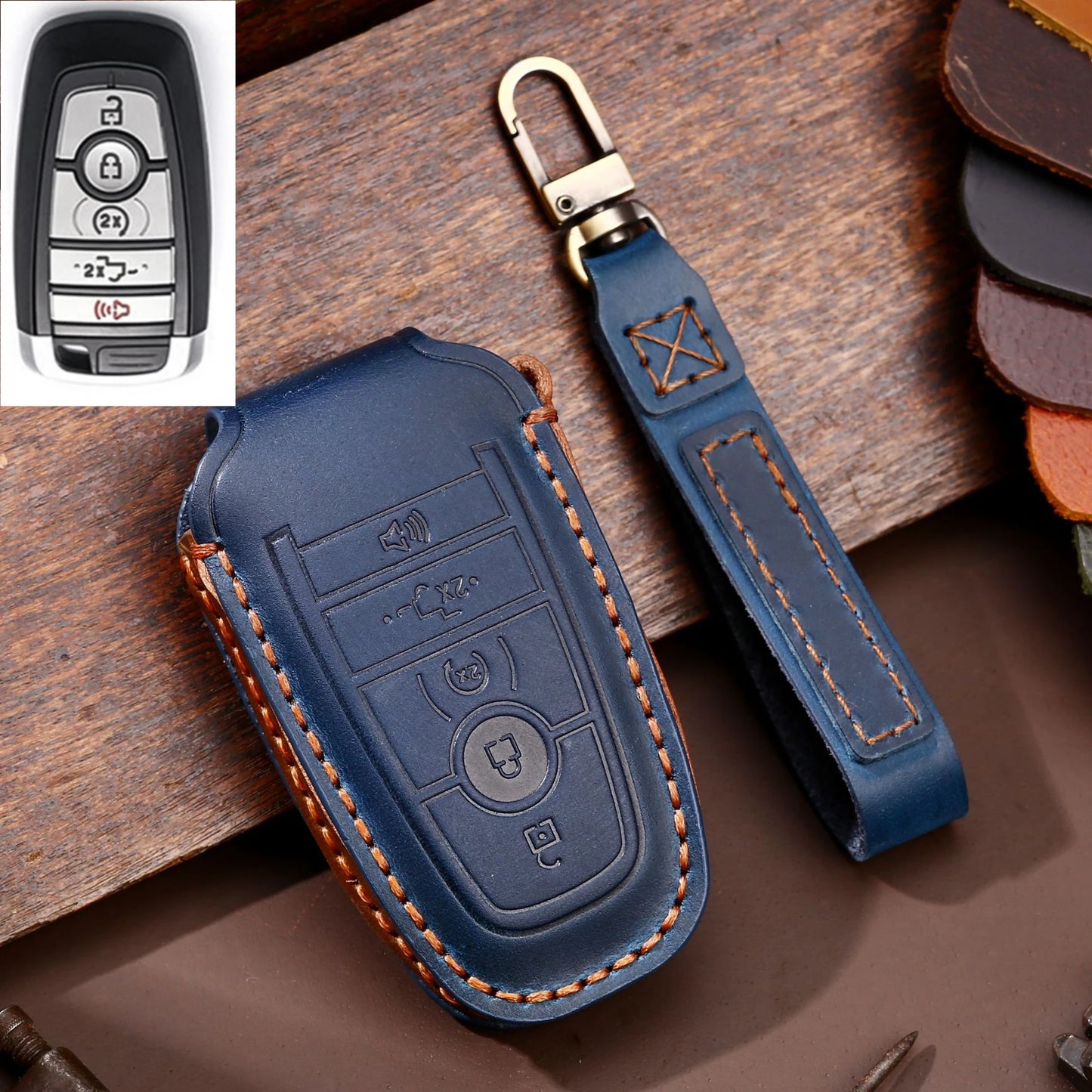 Leather Car Remote Key Case Cover For Ford Fusion Edge Mustang Explorer F150 F250 F350 Ecosport Protector Holder Shell Fob