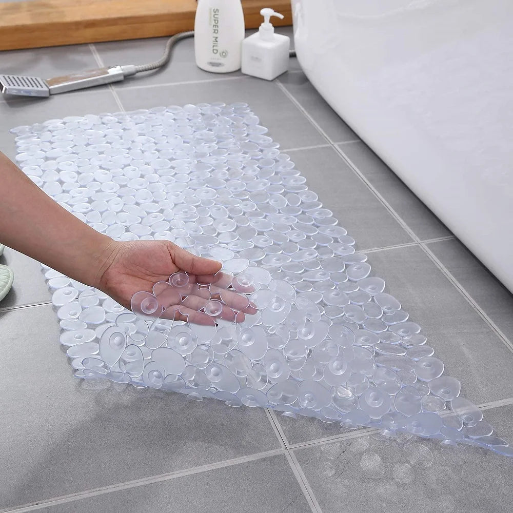 Non-Slip Bath Tub Shower Mats Pebble Shape Machine Washable Bathtub Mat With Drain Holes Suction Cups For Bathroom