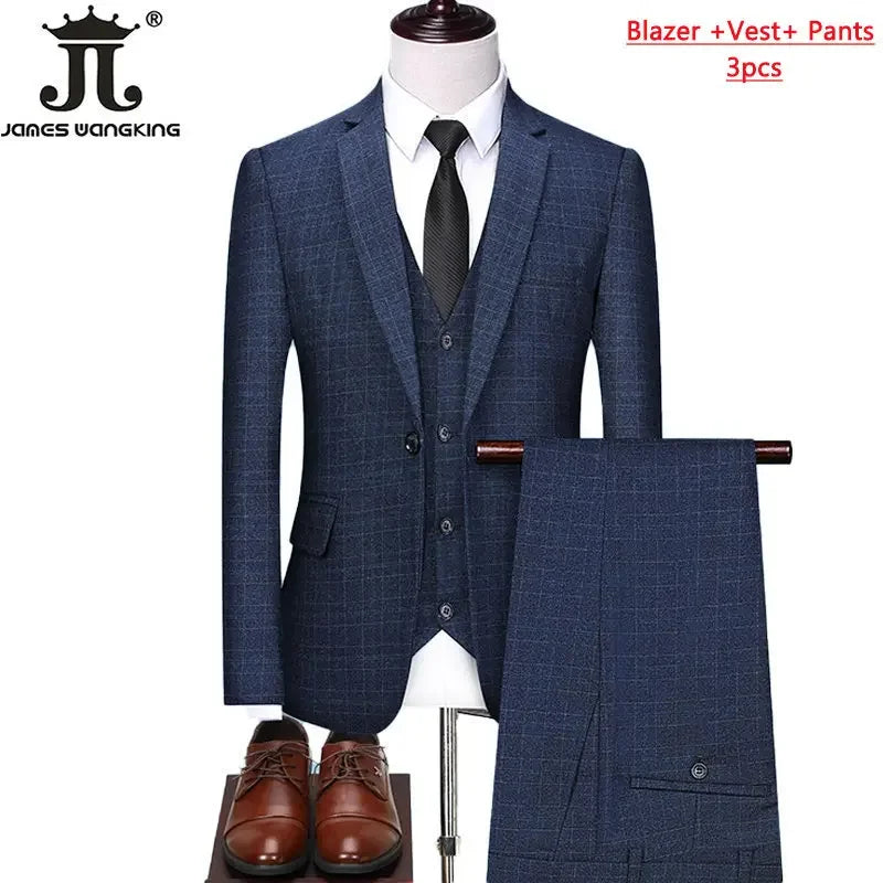 Blazer Vest Pants  Boutique Plaid Men's Formal Groom Wedding Dress Slim Suit 3Pcs or 2Pcs Men's Casual Business Suit Tuxedo