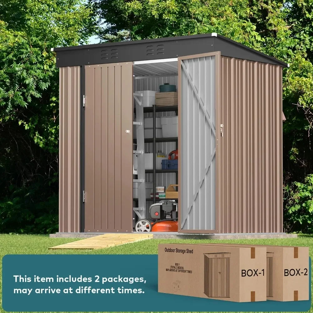 6' x 4' Outdoor Storage Shed with Double Lockable Doors, Anti-Corrosion Metal Garden Shed with Base Frame, Waterproof Outdoor