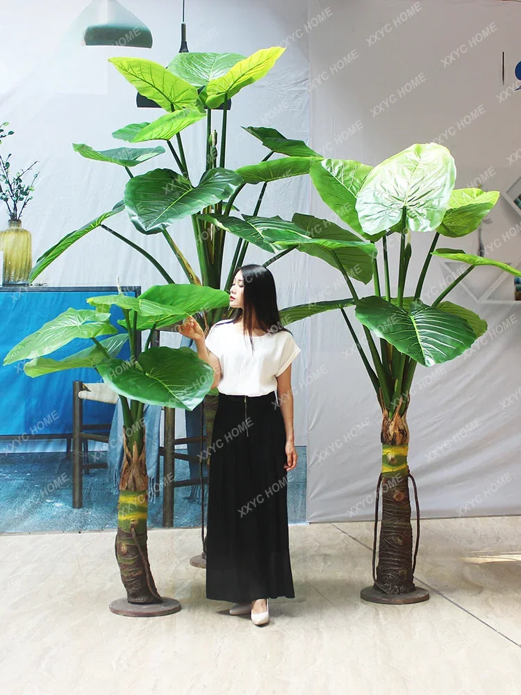 Simulation Monstera Deliciosa Indoor Decoration Plastic Plant Pot Living Room on-the-Ground Green Plant Large Combination Tree