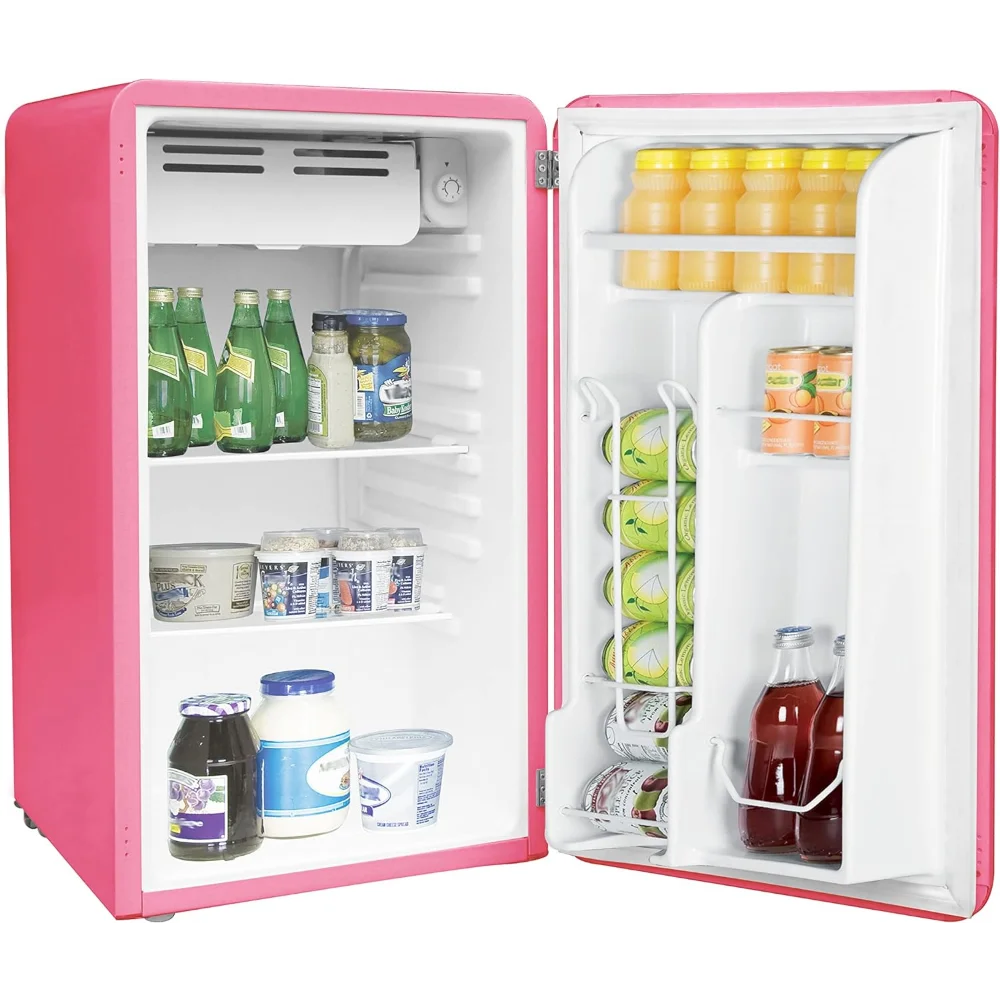 Frigidaire EFR372-PINK 3.2 Cu Ft Pink Retro Compact Rounded Corner Premium Mini Fridge & Keurig K-Mini Coffee Maker