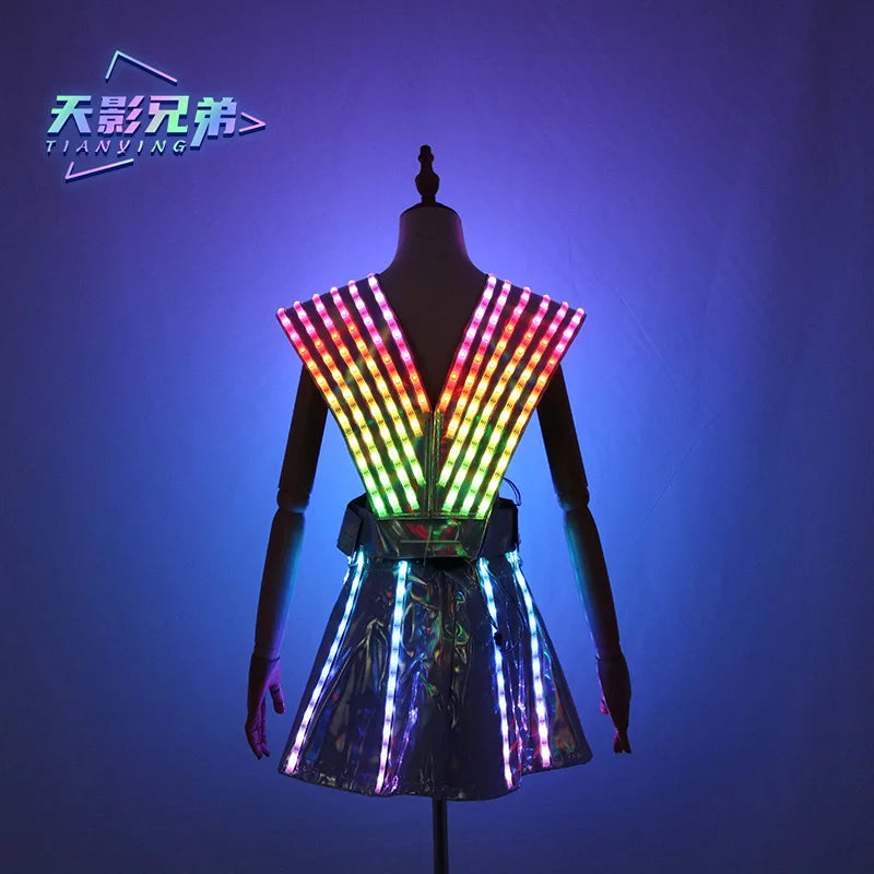 LED luminous JK women's dress, bra and shorts, JK shoulder armor set, ballroom clothing, JK combination, fashion