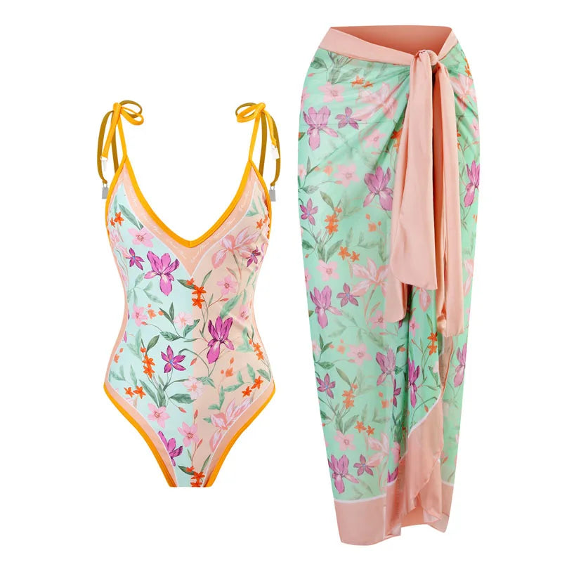 2-Piece Women Bikini Set Swimwear Push Up Floral Printed Ruffle Beachwear