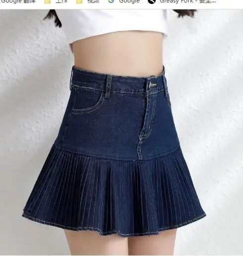 Jeans Mini Skirt Goth Denim Pleated Skirts with Big Pockets Women Girl Summer Punk Y2K Black Faldas High Waist Korean Fashion