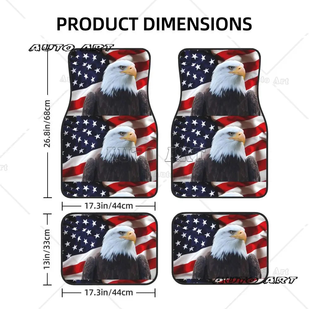 Eagle USA Flag Car Waterproof Rubber Car Mats 4PCS Car Floor Carpets Rugs Non-Slip Auto Foot Mats Floor Mats