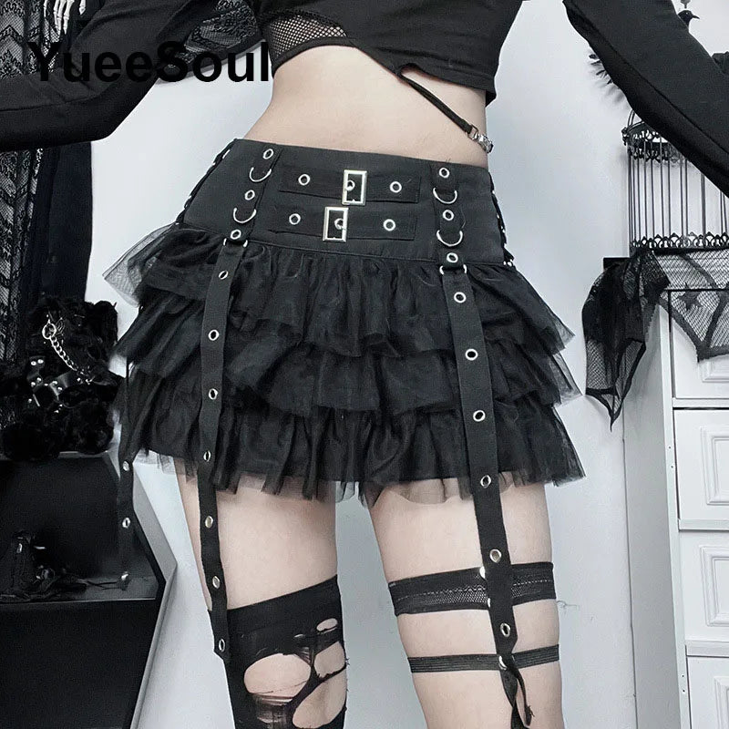 Gothic Mini Skirts 2024 New Harajuku Punk Goth Dark Grunge Y2K High Waist Women Skirts 2000s High Street Women's Skirt