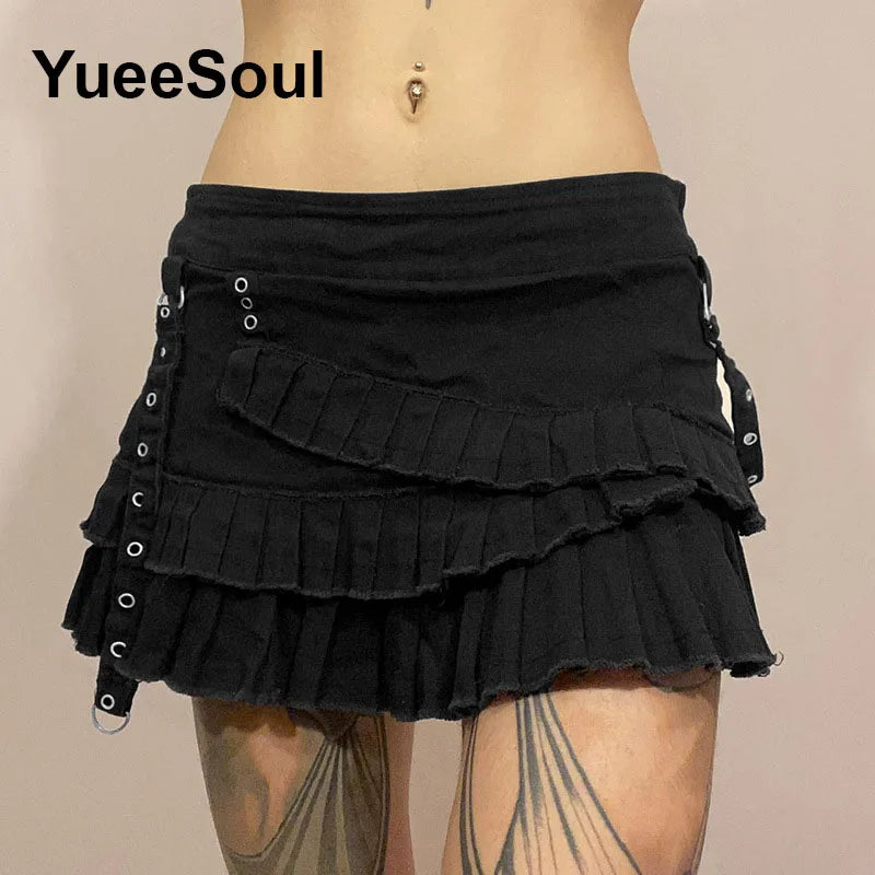 Gothic Mini Skirts 2024 New Harajuku Punk Goth Dark Grunge Y2K High Waist Women Skirts 2000s High Street Women's Skirt