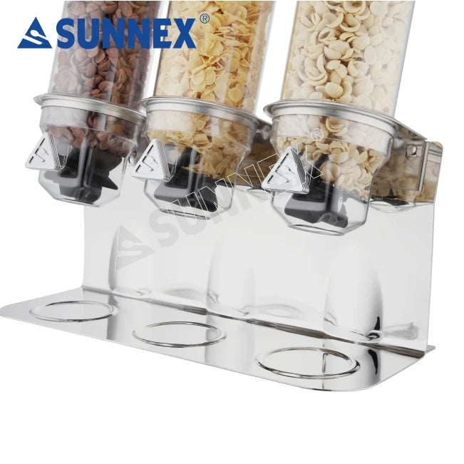 Sunnex Wholesale Bufffet Equipment 4ltr x 3 Stainless Steel Cereal Dispenser and Dry Food Dispenser