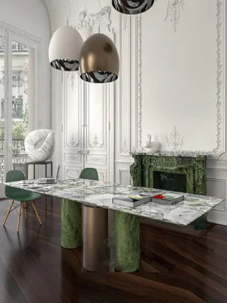 Imported rock plate table luxury stone long table villa model room fashion tea green marble